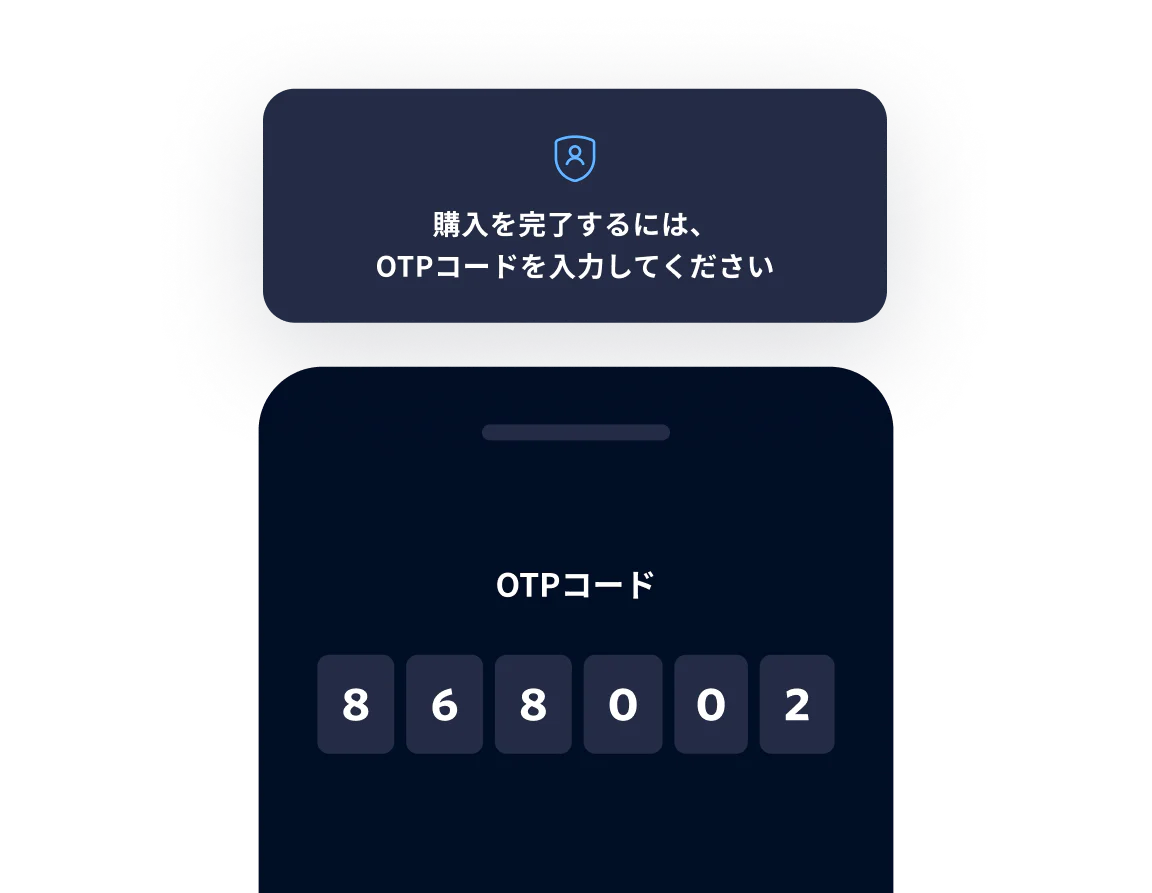 Mobile screen displaying a prompt to enter OTP code with six digits already filled in.